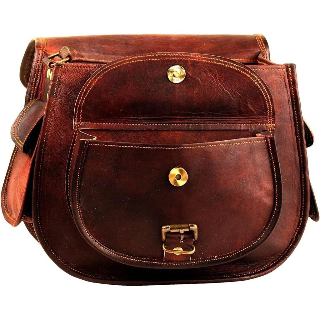Женская винтажная коричневая кожаная сумка через плечо ручной работы.