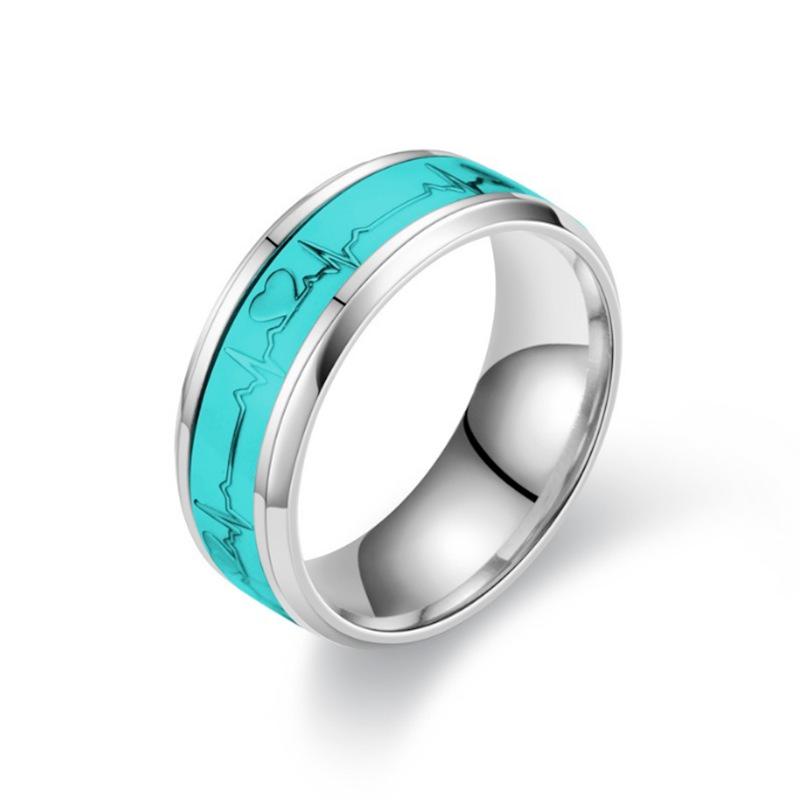 Светящееся кольцо для пары из титановой стали в форме сердца - Европейская и американская трендовая бижутерия