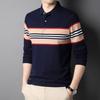 Весна и осень Новые мужские полосатые футболки, модные повседневные футболки с лацканами, мужские рубашки поло с длинными рукавами для пап среднего возраста в тренде