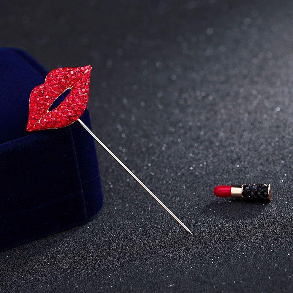 Rhinestone Charms Fashion Accessories Banquet Jewelry Red Lip Lipstick Brooch Badge Scarf Pin