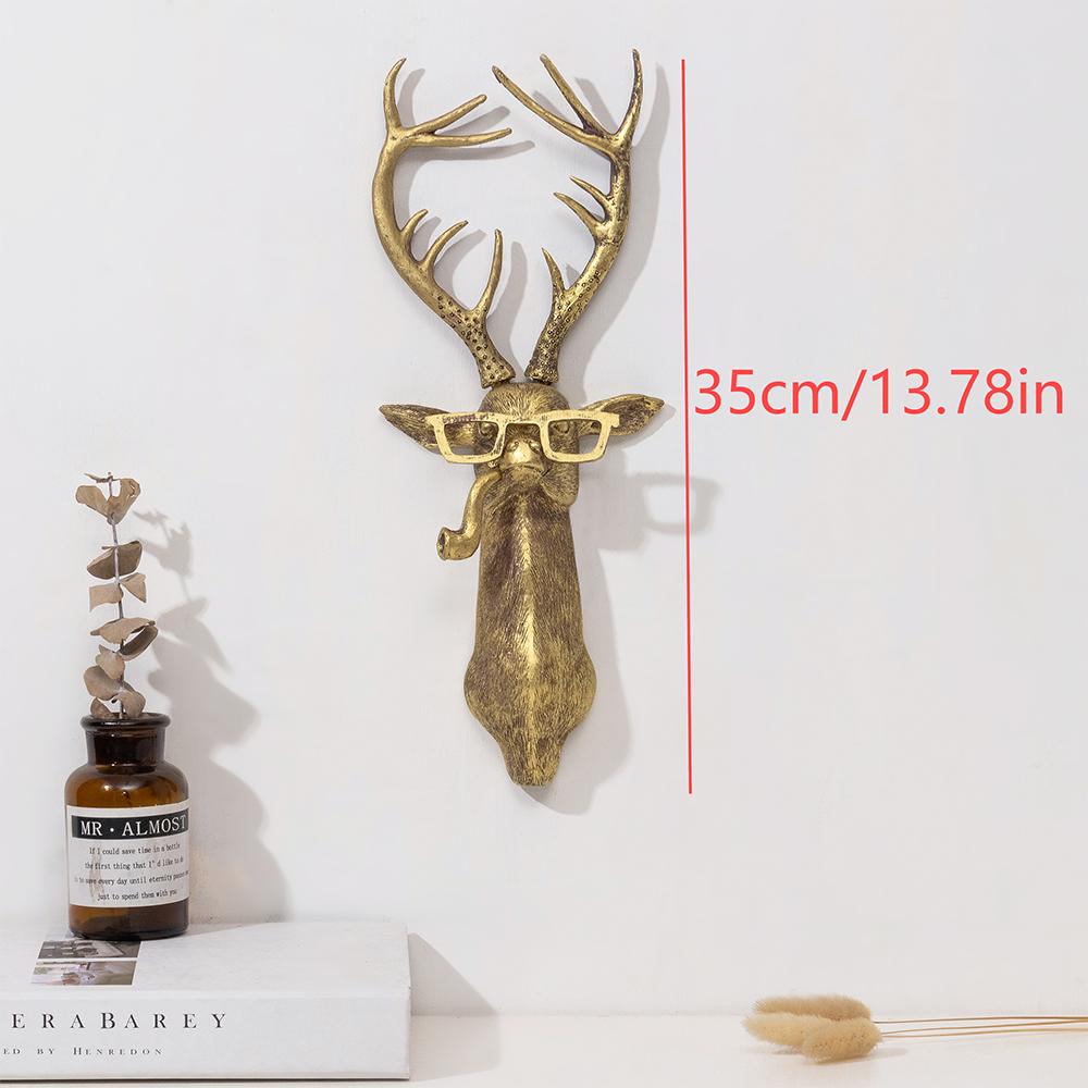Antique Bronze Resin Animal Pendant Golden Deer Head Wall Storage Hook Up Background Wall Accessories Decorative Figurines
