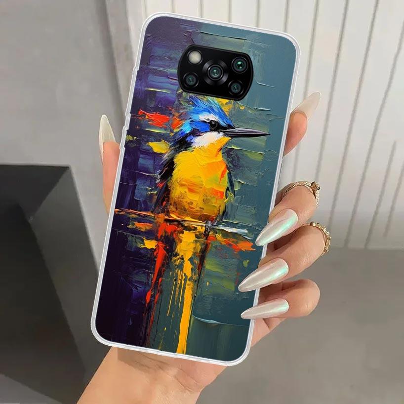 Масляная живопись животных Чехол для телефона с птицами для Xiaomi Poco X5 X6 X7 Pro F7 Ultra M7 Redmi 15 15C 13 13C 12 12C 10 10A 10C 9 9A 9C 9T Sh