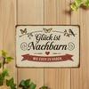 "Glück Ist Nachbarn" Metal Sign - 20.32x30.48cm German Friendship Quote with Nature Illustrations