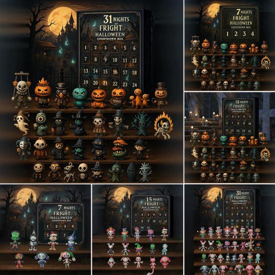 31 Nights of Fright Halloween Countdown Calendar 31/15/7 Days Advent Calendar with Collectible Horror Figures Scary Dolls for Home Decor