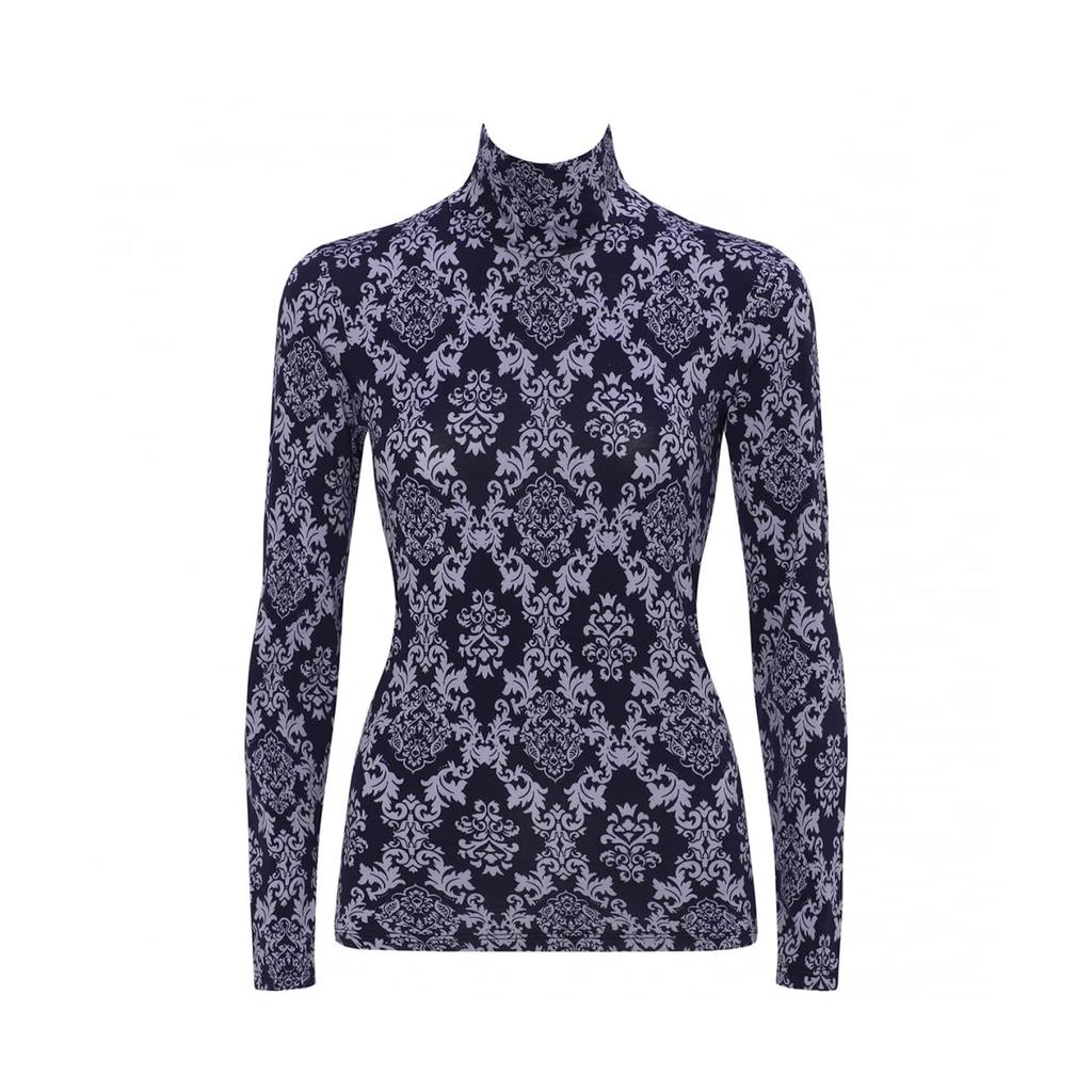 Triumph Warm High Neck Innerwear Sleeve Top M008 Size L 5390, 1/4 (Patterned), (Blue),