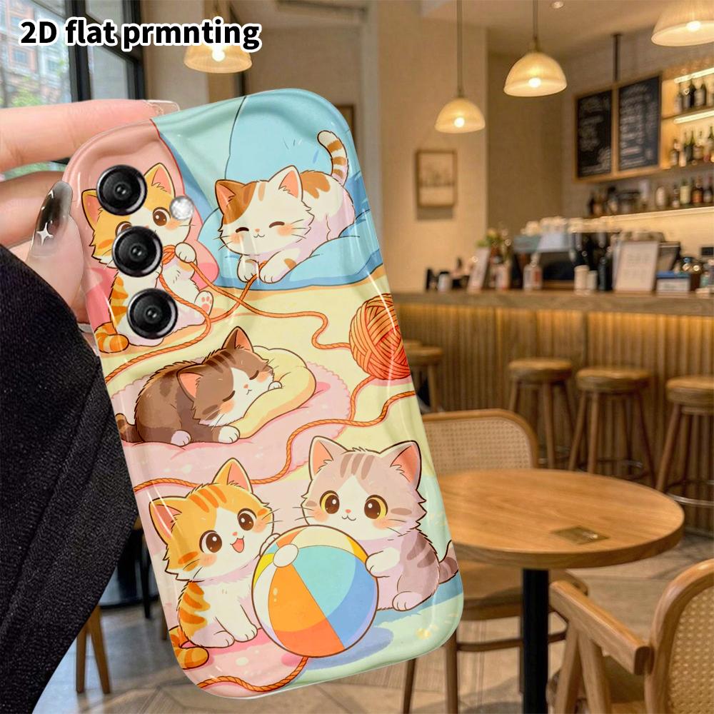 Phone Case: 2D flat Samsung Galaxy A34 A35 M05 M06 S20 S22 S21 FE Plus 5G protective case, five playful kittens, perfect Christmas and Halloween holid