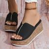Foreign Trade Large Size One-character Thick Low Slippers Women's 2025 New Casual Fashion Open-toed Solid Color Wedge Slippers