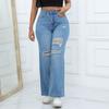 Jeans Women's Ripped Pocket Retro High Waisted Straight Leg Pants