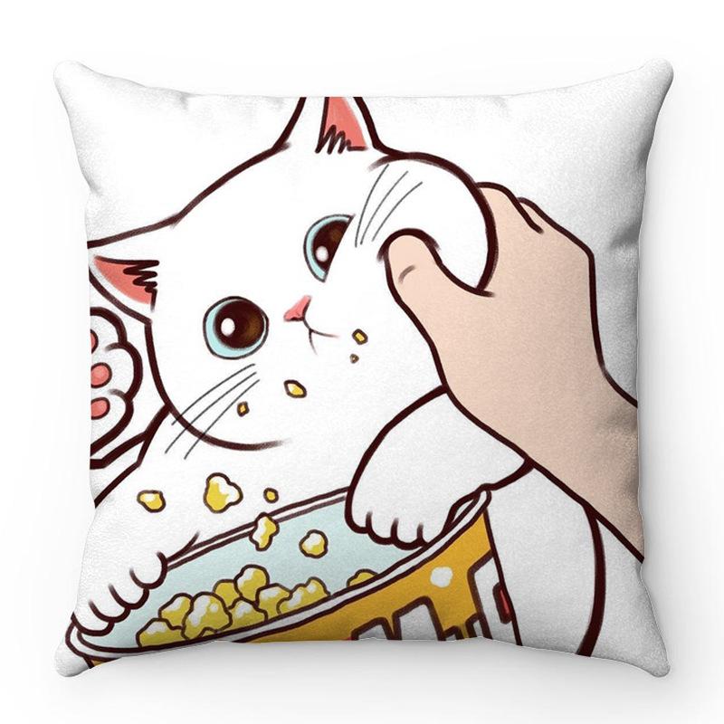 Cartoon Facial Modeling Cat Pattern Series Digital Printing Short Plush Pillow Covers For Sofa Office Cushion Cover Home Goods