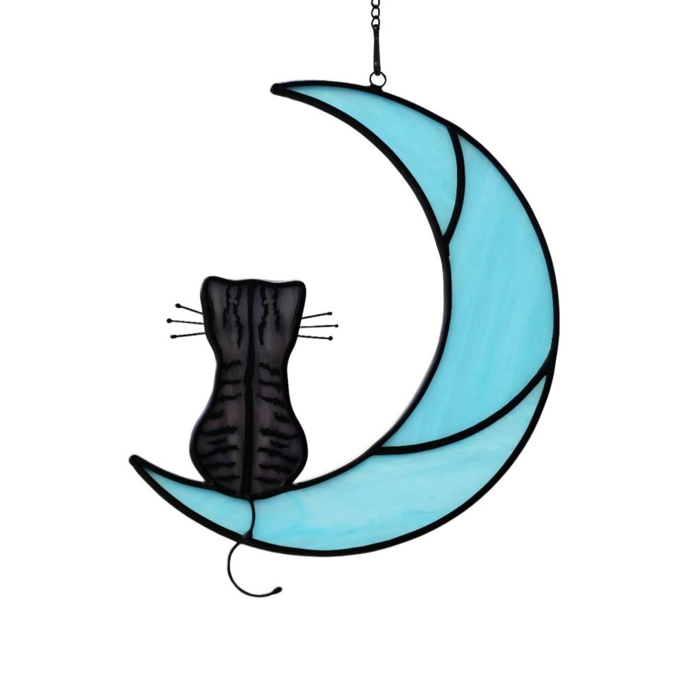 Акриловые украшения в стиле бохо с рисунком кошки на луне, подвесные наклейки на окна, ловец солнца, подарок любителю кошек, подарки для домашних животных, украшение для дома