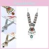 Ethnic Style Simulation Gemstone Decor Women Metal Necklace With Tassel For Artistic Jewelry Fans