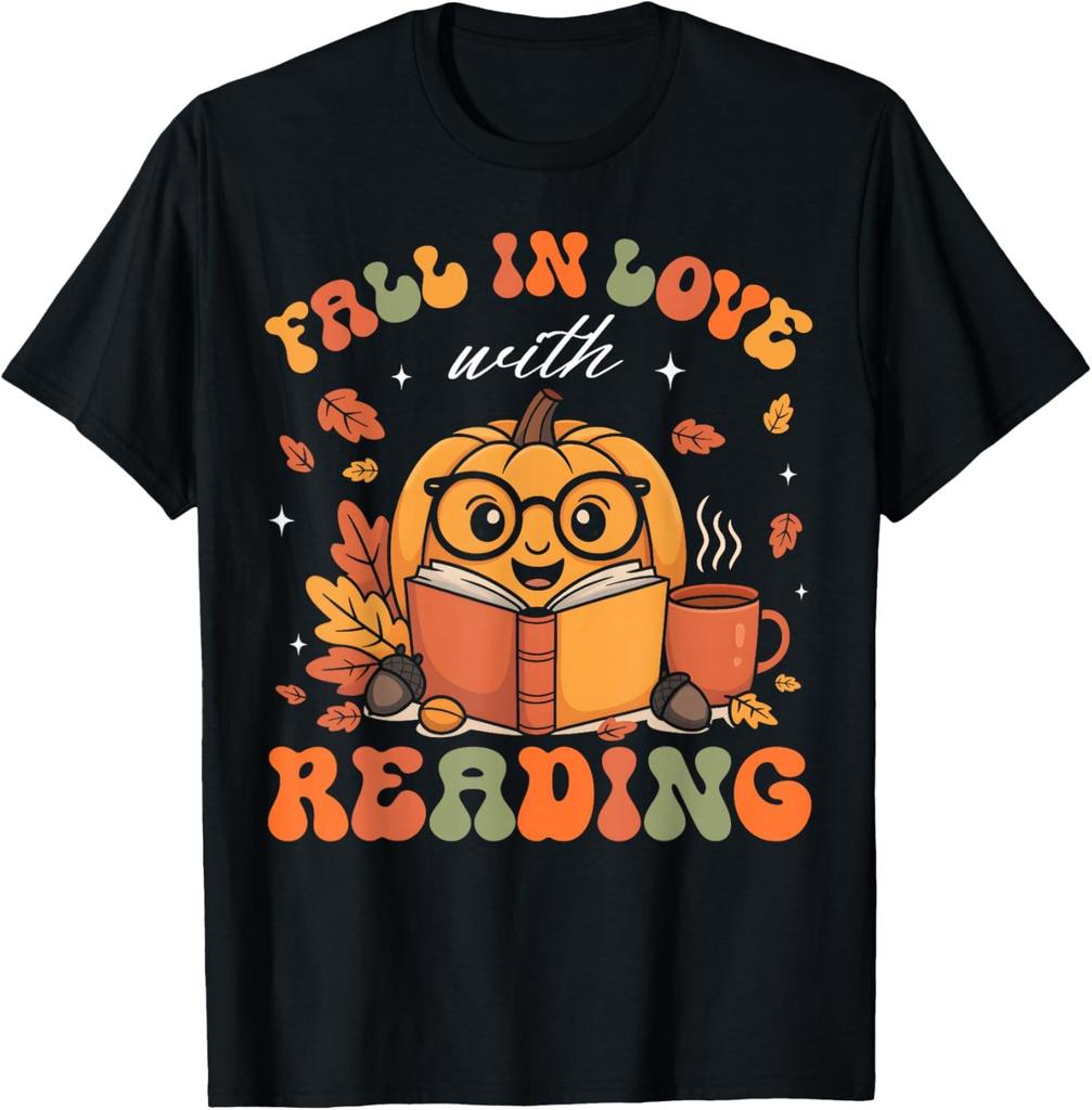 Fall in Love with Reading Book Autumn Pumpkins Unisex T-Shirt
