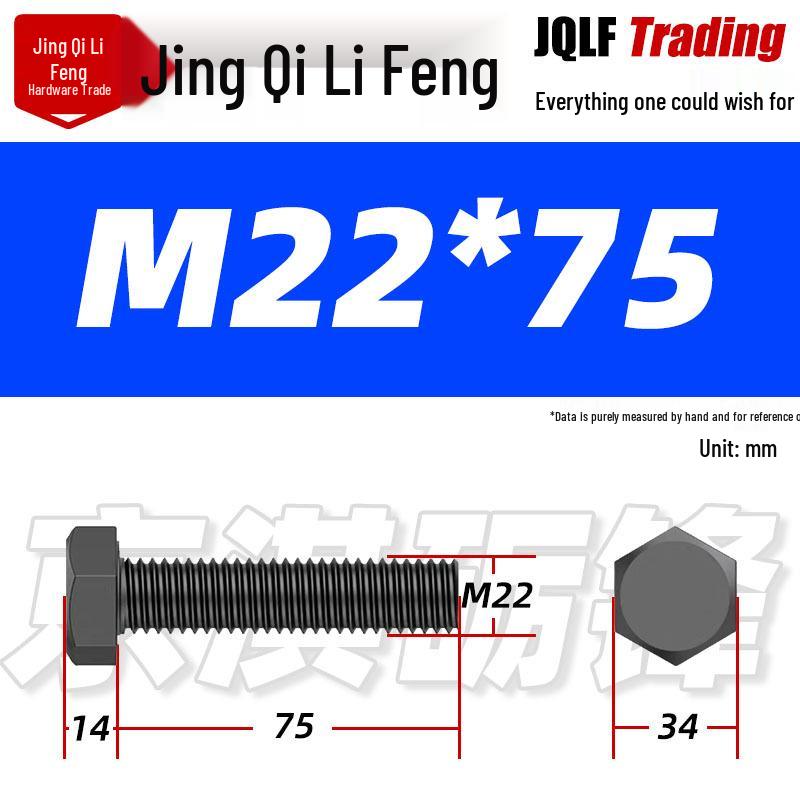 12.9 Grade High-Strength Blackened Hex Bolt M22-M48
