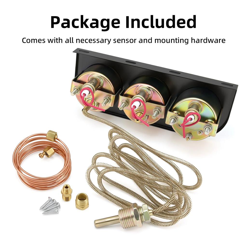 3 in1 Water Temp Gauge 52MM Oil Pressure Gauge Volts8-16V Volt Meter 12V Kit Car Mechanical Triple Gauge With Sensor 21MM