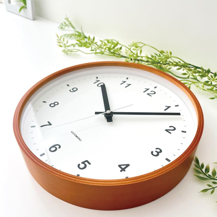 KATOMOKU фанерные часы, светло-коричневые, km-36MRC, настенные часы с плавной секундной стрелкой, диаметр 25,2 см (радиоуправляемые часы)