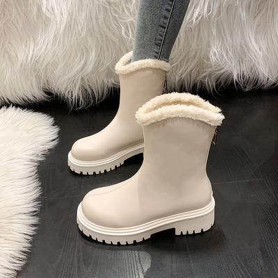 Короткие сноубутсы для женщин 2024 Зима Новые Водонепроницаемые и Плюшевые Однотонные Средние Теплые Повседневные Женские Хлопковые Ботинки