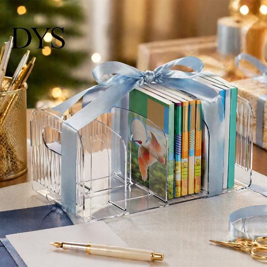 Desktop Document Storage Rack Clear Magazine Holder, 3/4-Compartment Desk Organizer, Vertical Bookend File Space Saving Book Stand for Students Sorter