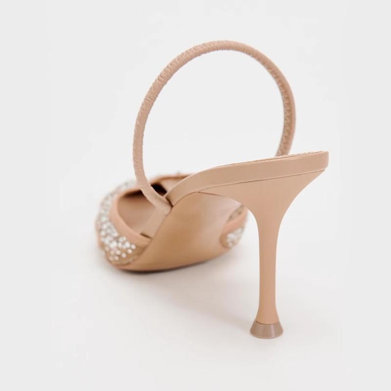 Летние женские босоножки со стразами, яркие, сетчатые, на высоком каблуке, элегантные, с открытым носком, с острым носком, женские туфли для вечеринок