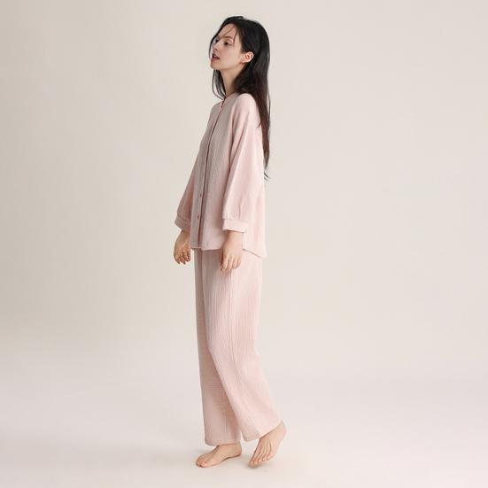 Женский хлопковый пижамный комплект, топ с длинным рукавом на пуговицах и длинные брюки, комплект для дома, повседневная двухпредметная одежда для сна