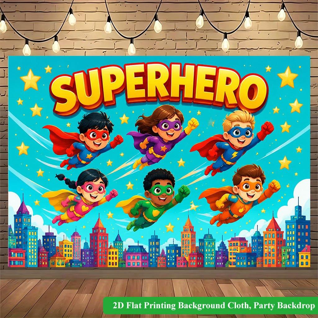 2D Flat Backdrop1pc Superhero Colorful Backdrop Banner Polyester Wall Decor For Living Room Bedroom Office Outdoor Decor Holiday Gift
