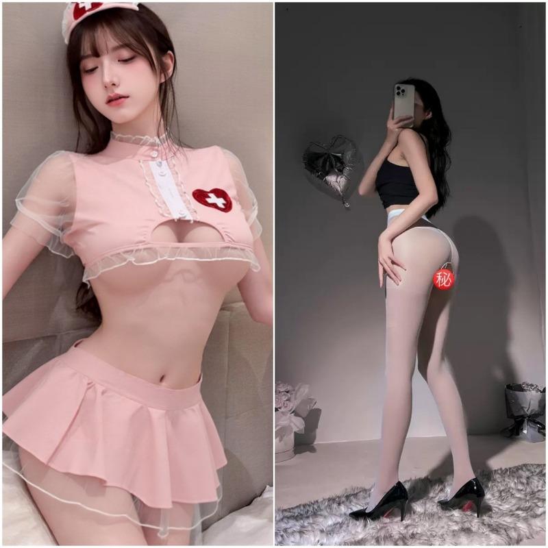 Sex Underwear Large Size Pink Sexy Nurse Uniform Cosplay Hollow Woman Free Passion Pure Desire Suit