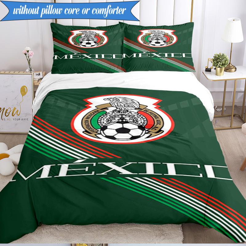 3PCS Mexico Football Team Emblem Printed Soft Bedding Set,Including 1pc Duvet Cover And 2pcs Pillowcases Perfect for Bedroom, Dormitory, Fan gift