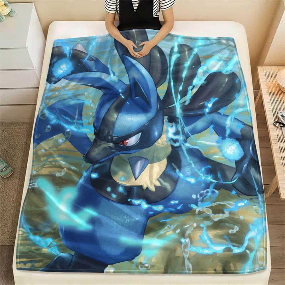 Lucario 4 Print Flannel Blanket, High quality Comfortable for All Seasons, Home Decor, Warmth and Comfort