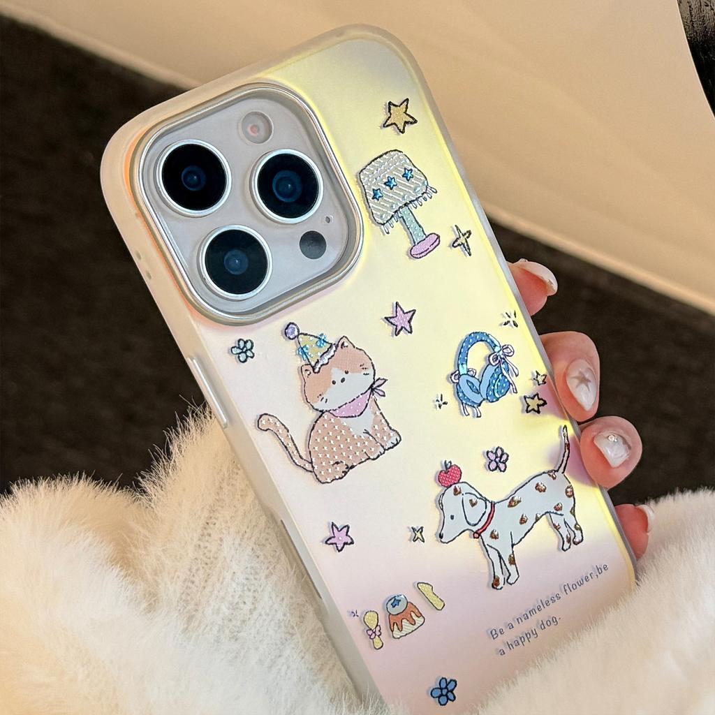 Позолоченный Милый Милый Питомец Подходит для Чехла Мобильного Телефона Iphone17 16 Лазерный 15Promax Поколение 14 Мультяшный 11 Гальваническое Покрытие
