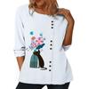 Women's Fashionable Cotton Top with Stylish Printed Designs, Round Neck, and Long Sleeves