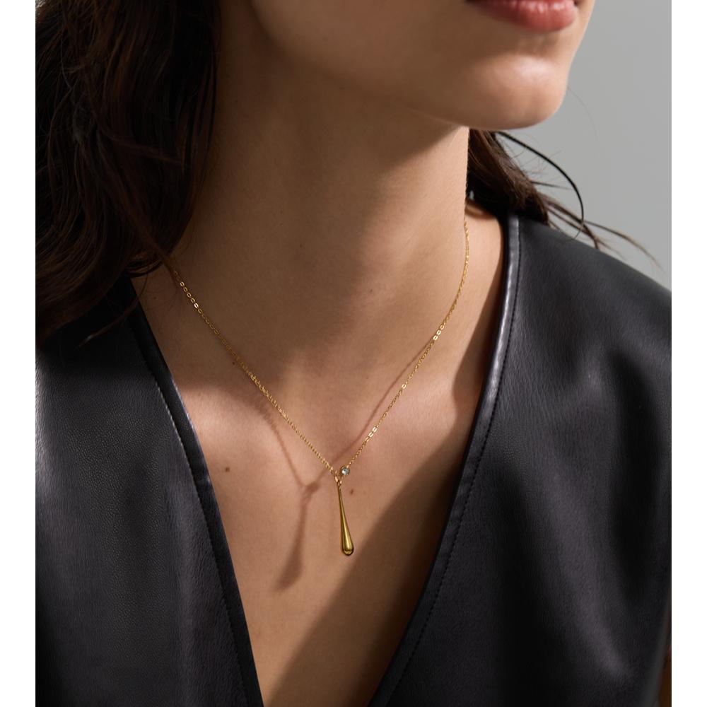 Yhpup Stainless Steel Water Drop Teardrop Pendant Necklace Waterproof Personalized Fashion Jewelry for Women Wholesale