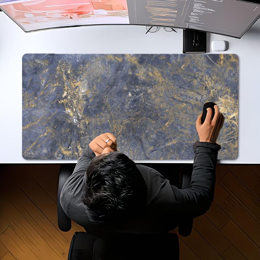 Large Size Deskmat XXL Deep Blue Marble With Golden Veins Mousepad Overlocked Edge Non‑Slip Rubber Gamer Keyboard Desk Mats