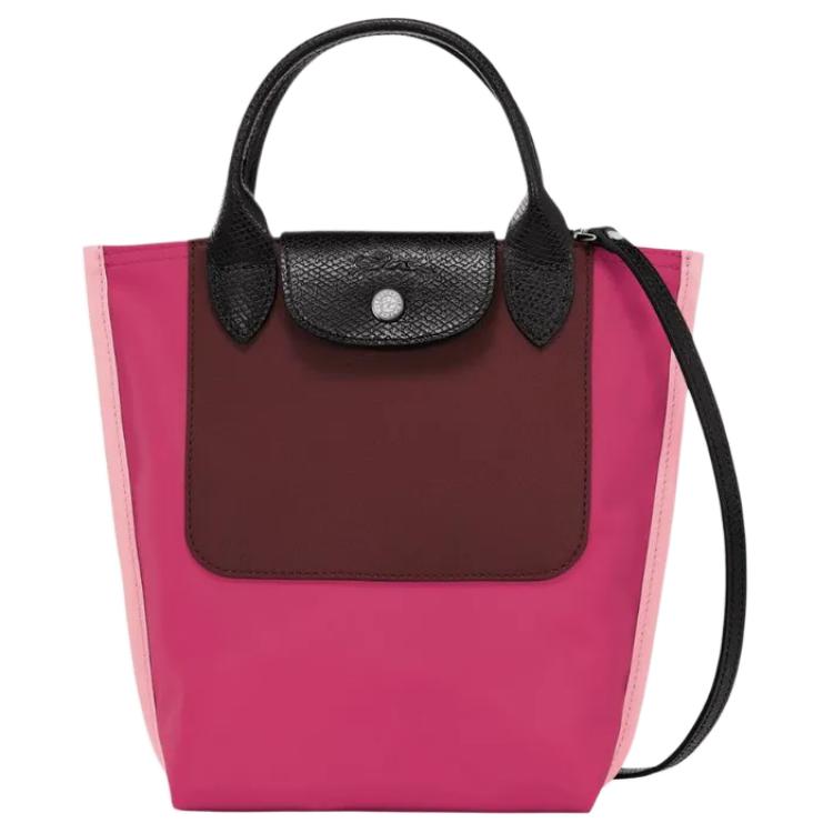 Longchamp Front Concave Embossed Logo Nylon/Leather Shoulder Crossbody Tote Bag Women Bags Magenta 10263093J13