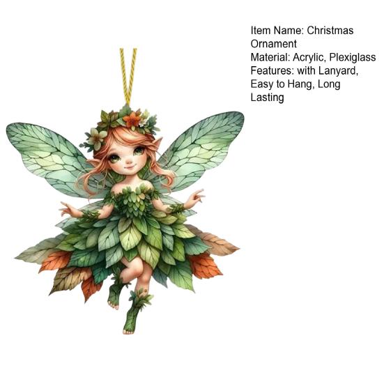 Christmas Tree Ornament with Lanyard Easy To Hang 2D Little Angel Girl Hanging Pendant Car Bag Keychain Decoration