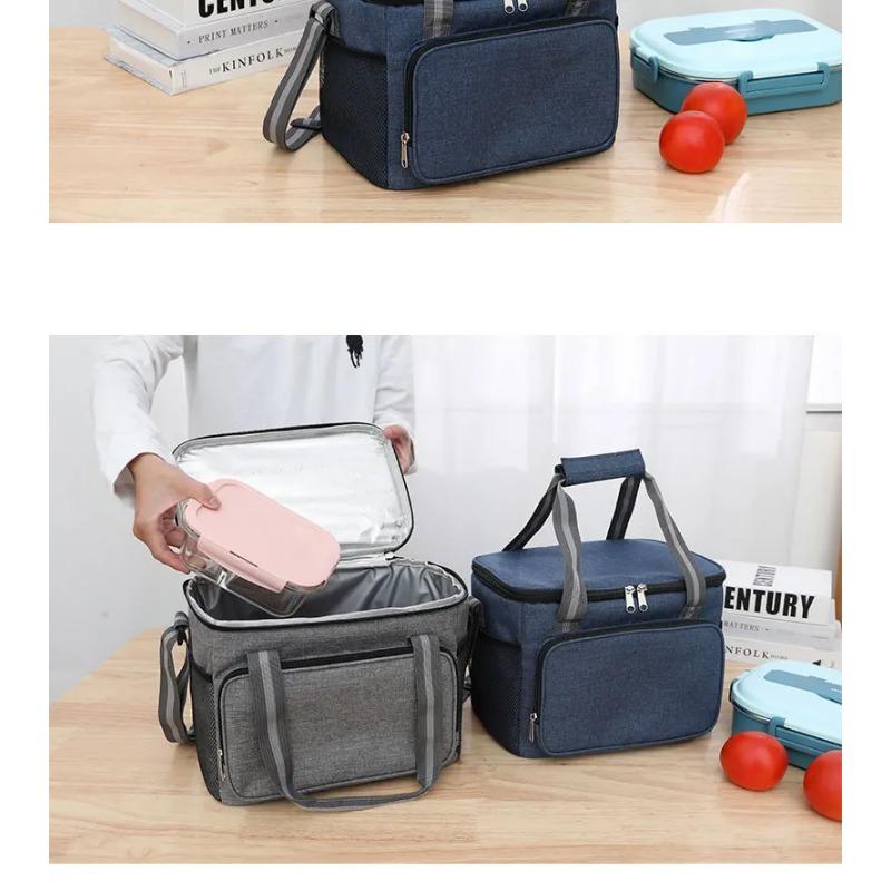 Gray 15L Portable Large Insulated Lunch Bag Shoulder Carry Outdoor Picnic Lunch Bag Waterproof Leak-proof Thickened Handheld