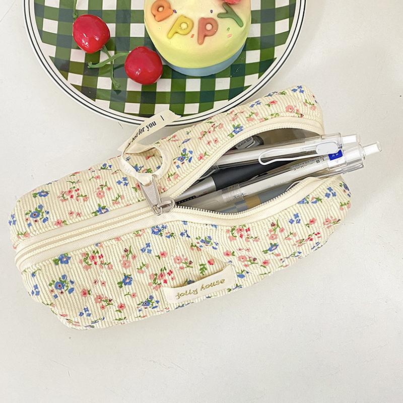Kawaii Pencil Case Korean Style Simple Floral Pencil Pouch For Girl Soft Cotton Large Capacity Stationery Storage Bag