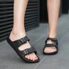 Women's Double Buckle Strap Slides, Solid Color Open Toe Non-slip EVA Slippers, Indoor & Outdoor Sandals Shoes