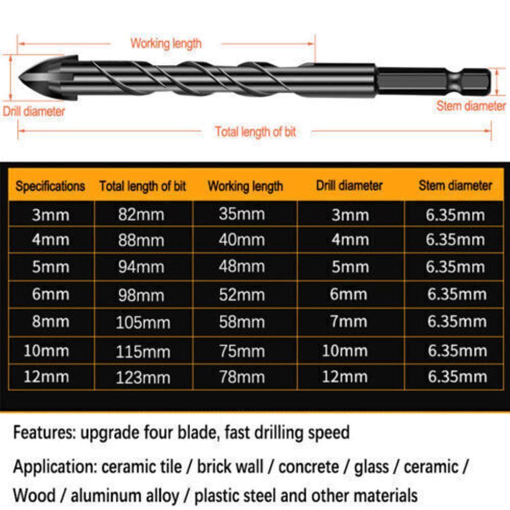 Набор сверл из сплава черного цвета с шестигранным хвостовиком, 7 шт., набор многофункциональных сверл по бетону, 7 шт.