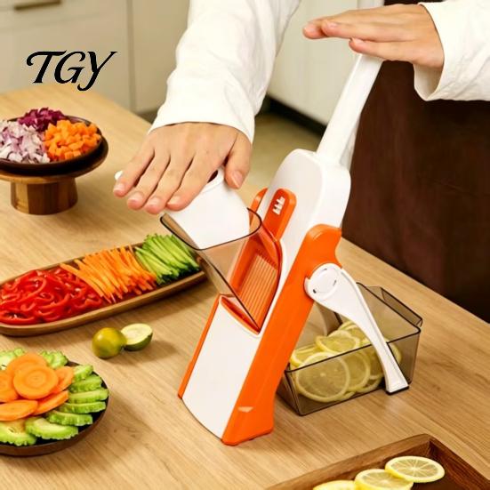 Кухонная терка-слайсер для моркови и сыра, многофункциональная вертикальная овощерезка, лезвия из нержавеющей стали с контейнером, регулируемая мандолина