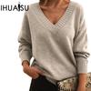 Women's Knitted Pullover Top Loose V-Neck Casual Versatile Knitwear