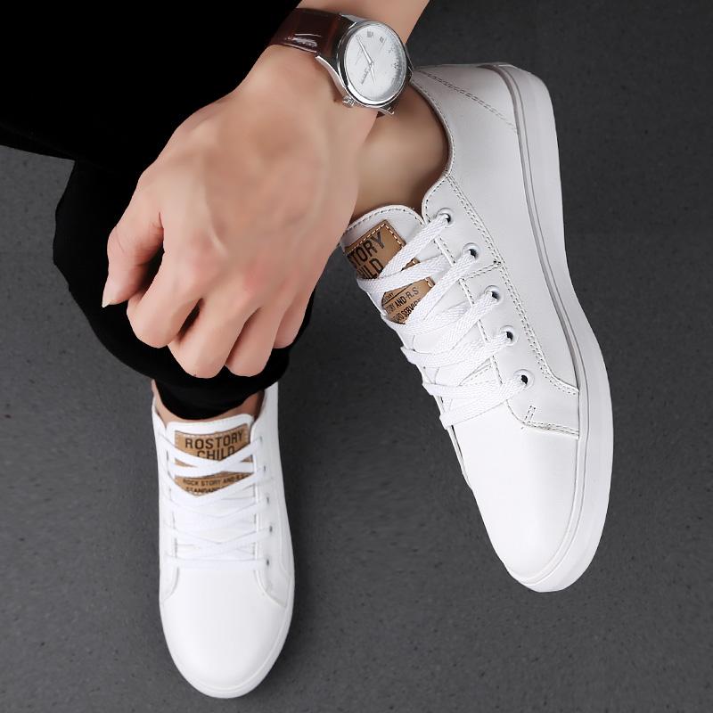 Popular Small White Shoes Fashion Men's Shoes Full Leather Low Top Board Shoes Tread Flat Casual Shoes