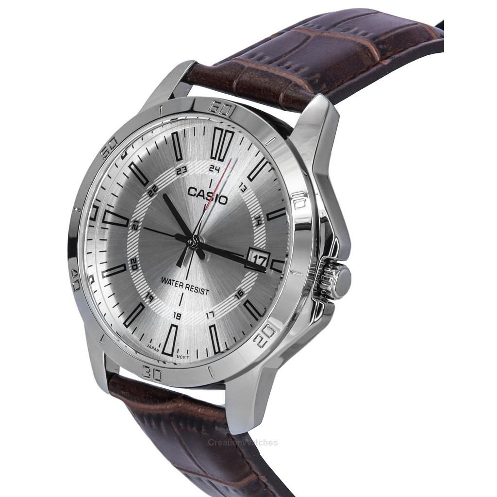 Casio Standard Analog Brown Leather Strap Silver Dial Quartz MTP-V004L-7C Men's Watch