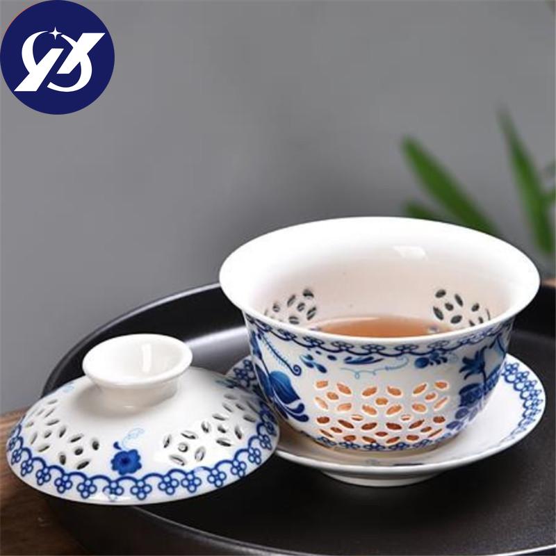 Фарфоровые полые чайные чашки синего и белого цвета, керамическая офисная чайная чаша Kung Fu Gaiwan с крышкой, 160 мл