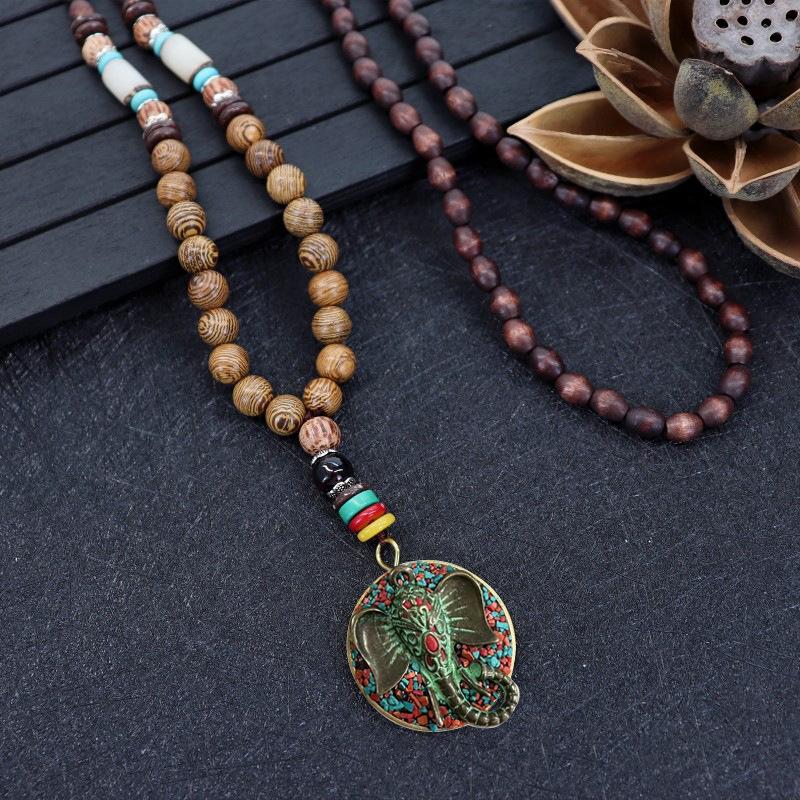 Nepalese Style Retro Long Necklace Men's and Women's Simple Tibetan Pendant Literary and Versatile Sweater Chain Accessories