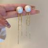 Korean Fashion Imitation Pearl Dangle Earrings Elegant Round Shape Chain Tassel Drop Earrings For Women Bridal Earrings Party Jewelry