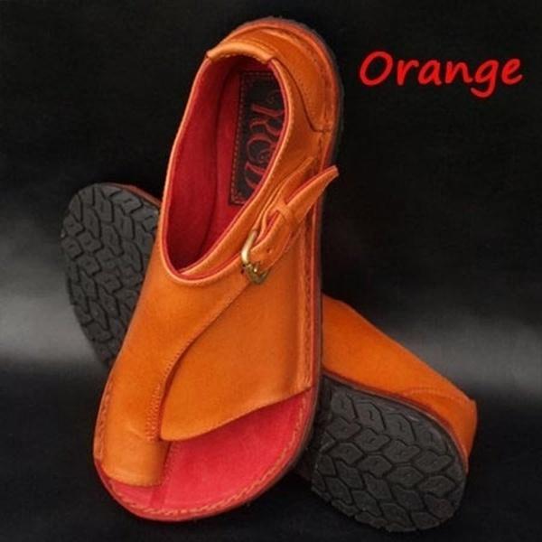 Летние модные женские сандалии больших размеров с пряжкой в ​​стиле ретро, ​​однотонные туфли на плоской подошве, женские туфли