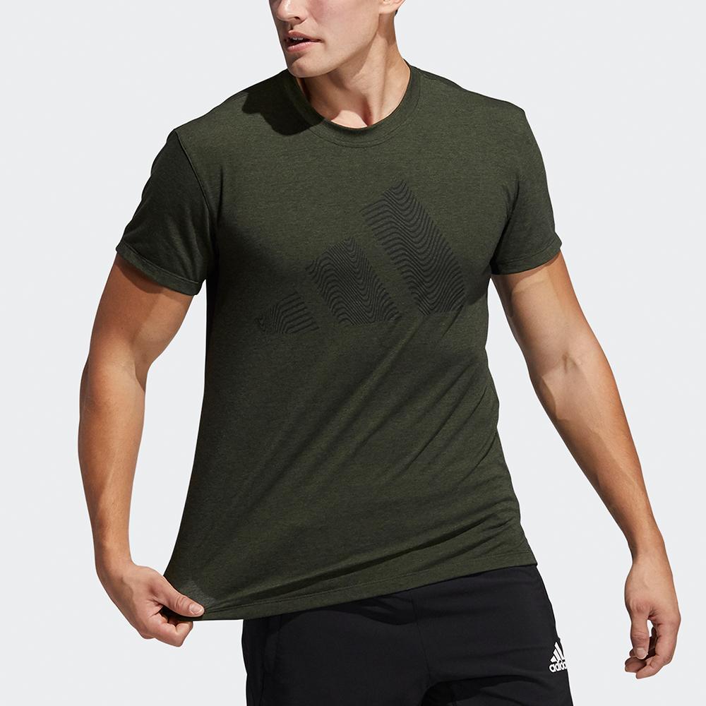 adidas Футболка мужская спортивная с коротким рукавом и принтом логотипа Three-Bar, зеленая GT7249