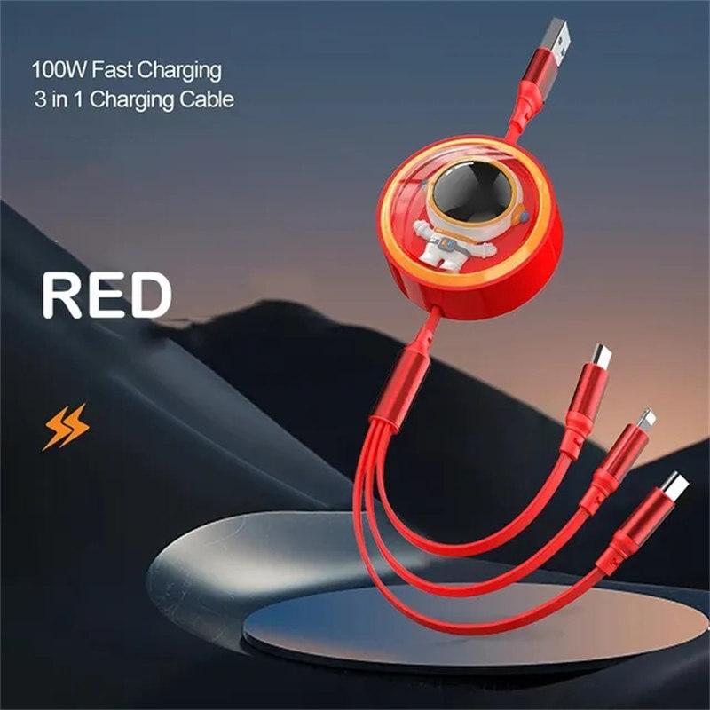 3 In 1 5A Super Fast Charging Data Cable Suitable For IPHONE Huawei Samsung Xiaomi Poco Mobile Phone Telescopic Charging Cable