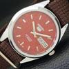 ВОССТАНОВЛЕННЫЕ МУЖСКИЕ ЧАСЫ SEIKO 5 AUTOMATIC, СДЕЛАНО В ЯПОНИИ, КРАСНЫЙ ЦИФЕРБЛАТ, ИЗГОТОВЛЕНЫ НА ЗАКАЗ a440096-2 QV90-a440096