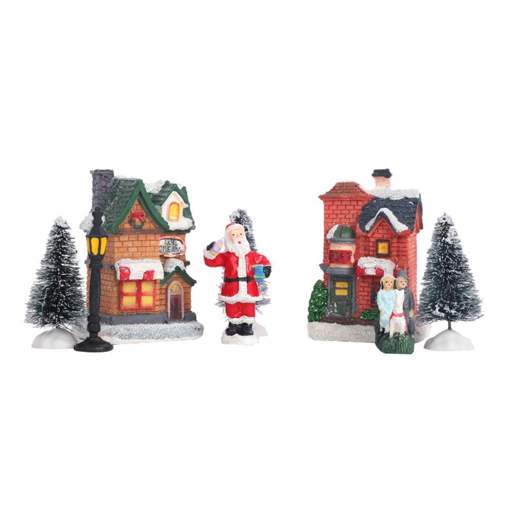 Christmas Village Set Resin Christmas Scene Village LED Lighted Miniature Houses Town Christmas