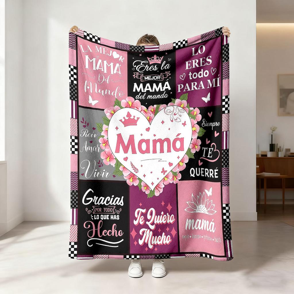 Mother's Day Flannel Blanket 230GSM I Love You Mom Floral Print Soft Cozy Throw Blanket Gift for Mom Grandma